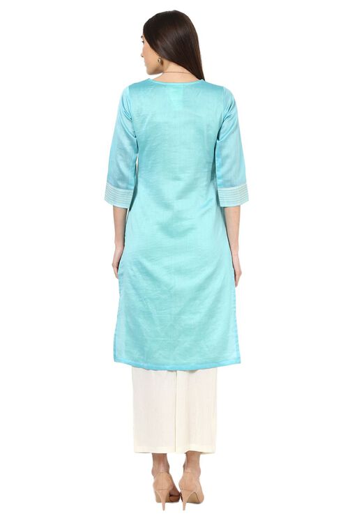 Light Blue Straight Poly Chanderi Kurta image number 3