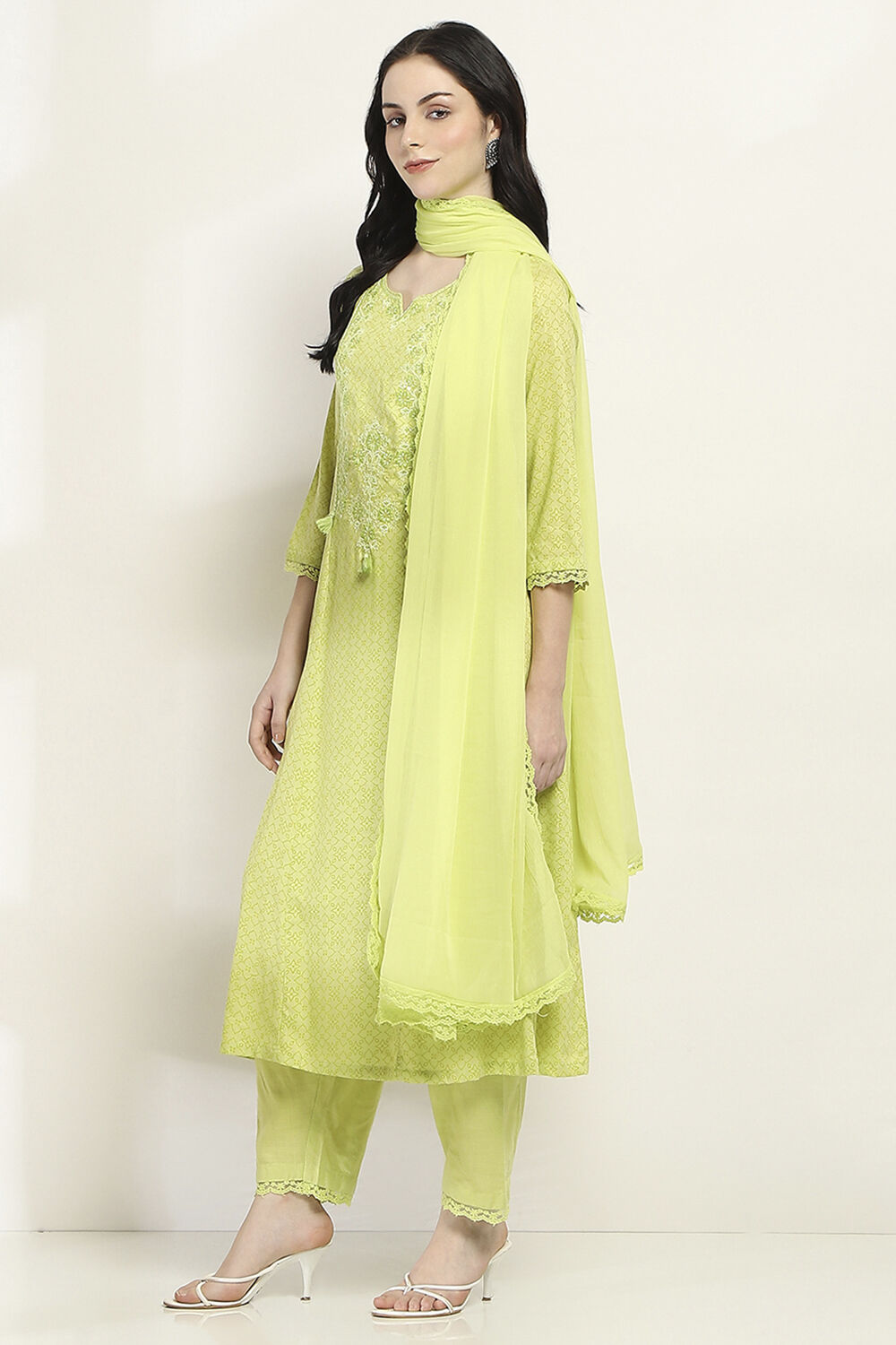Lime Green Viscose Rayon Flared Set image number 3