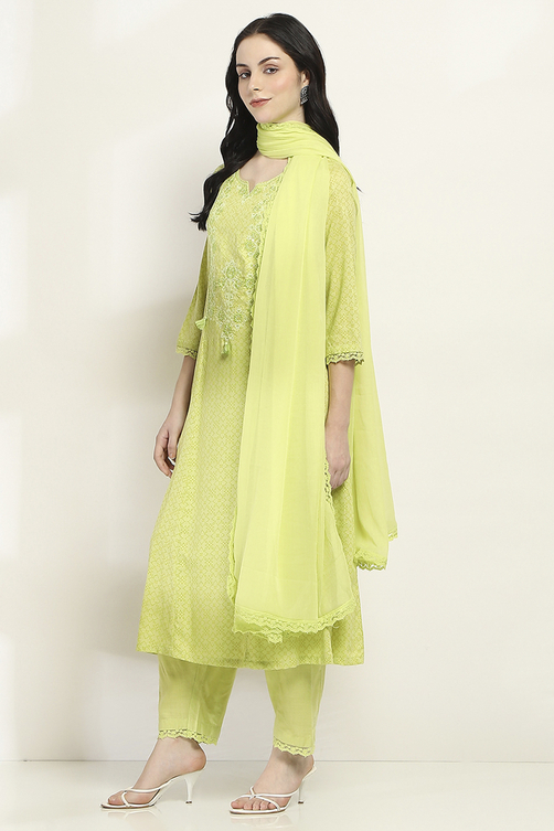 Lime Green Viscose Rayon Flared Set image number 3