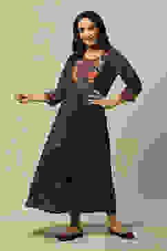 Black LIVA Straight Printed Dress image number 0