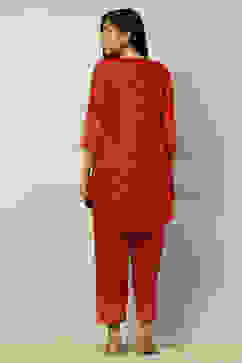 Red Viscose Blend Printed Festive Co-ord Set image number 4