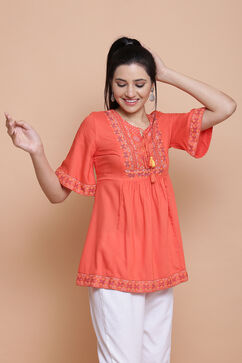 Coral Viscose Rayon Short Top image number 3