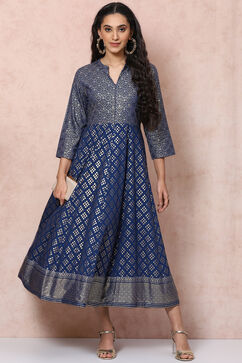 Navy Blue Viscose Rayon Kalidar Dress image number 5