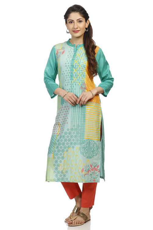 Mint Green Straight Viscose Kurta image number 3