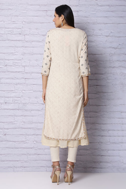 Off White Viscose Cotton Kurta image number 7