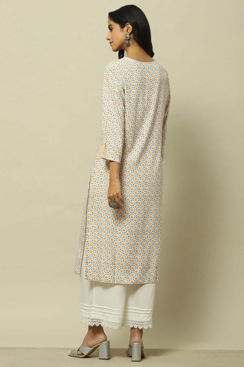 Lime Green Printed Straight Kurta image number 3