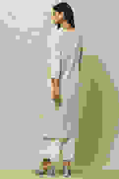 Blue & Yellow Printed Straight Kurta image number 3