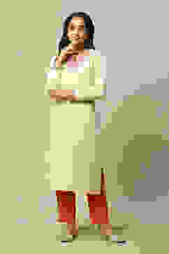 White Acrylic Straight Solid Kurta image number 0