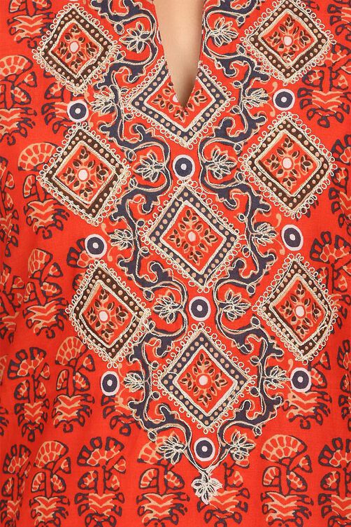Brick Red Straight Cotton Kurta image number 4