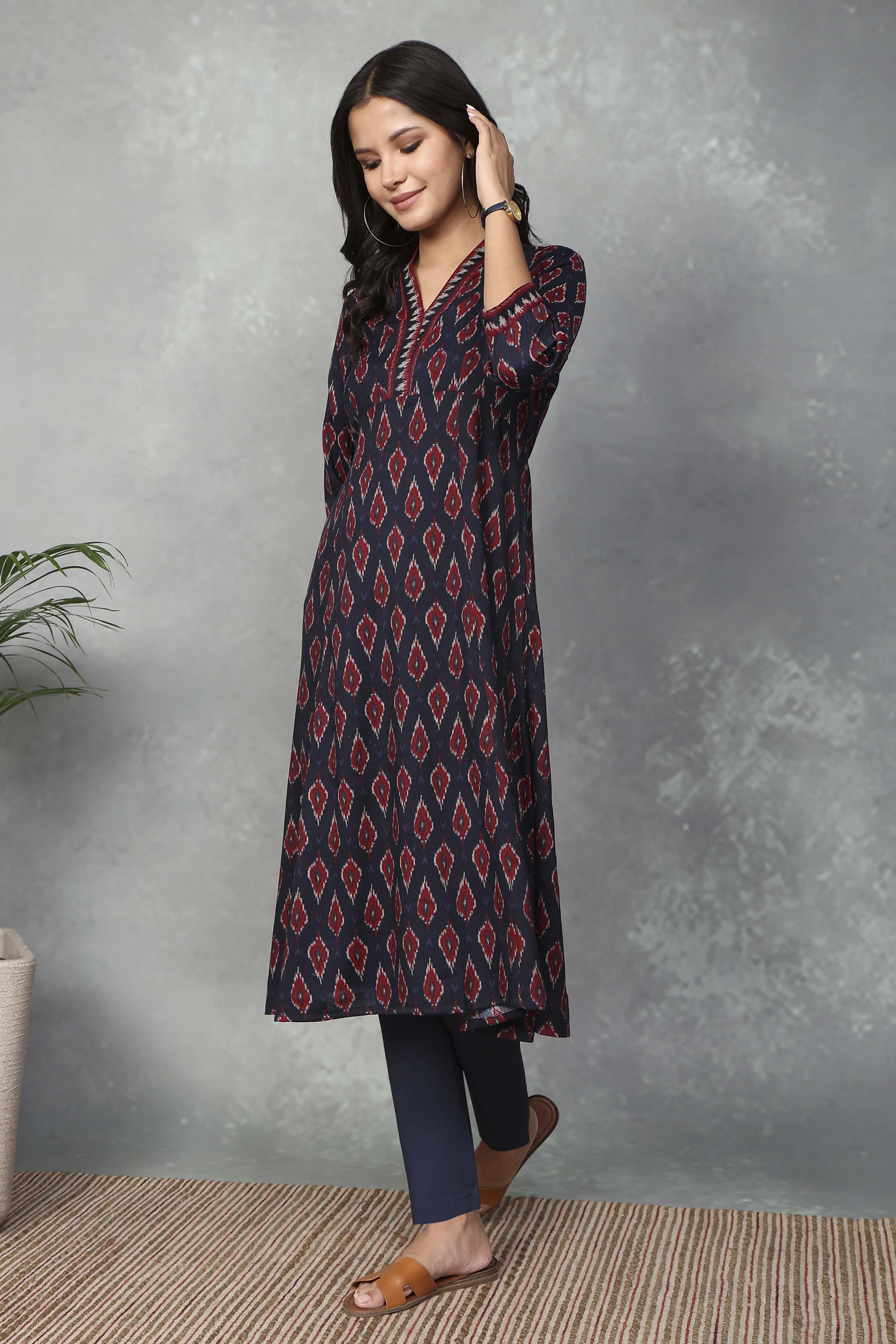 Navy Blue Viscose Polyester A-line & Kalidar Kurtas image number 2