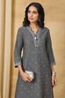 Grey Cotton Straight Printed Kurta image number 7