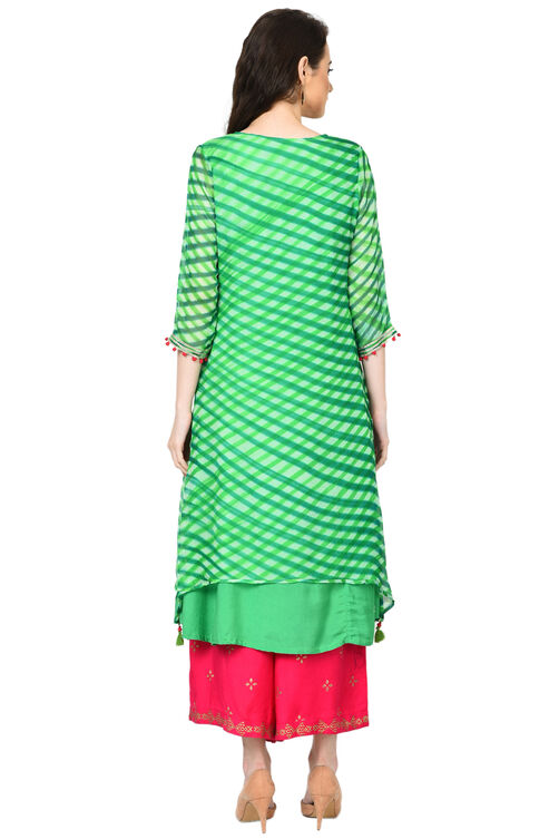 Green A-Line Polyester Kurta image number 4