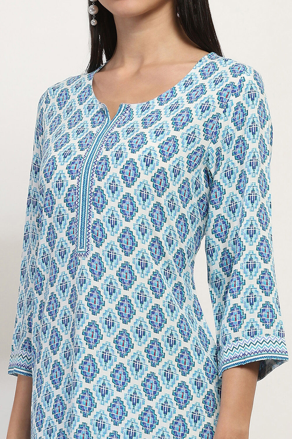 Blue Printed Straight Kurta image number 1