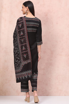 Black Art Silk Straight Suit Set image number 4