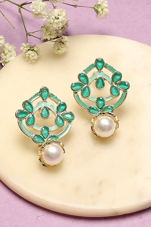 Green Alloy Earrings image number 0