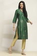 Green Viscose Blend Printed Straight Kurta image number 4