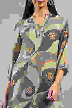 Ecru and Brown Printed Straight Kurta image number 1