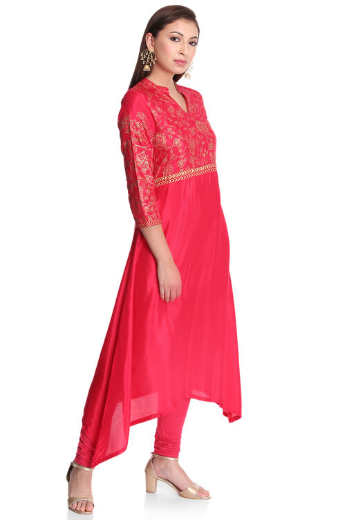 Pink Viscose A Line Kurta image number 2