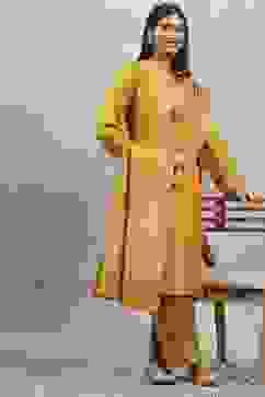 Yellow Polyester Yarndyed Straight Suit Set image number 0