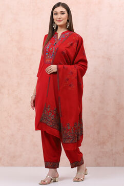 Red Acrylic Straight Kurta image number 5