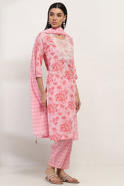 Pink Cotton Straight Set image number 5