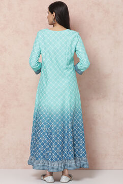 Blue Viscose Rayon Flared Dress image number 4