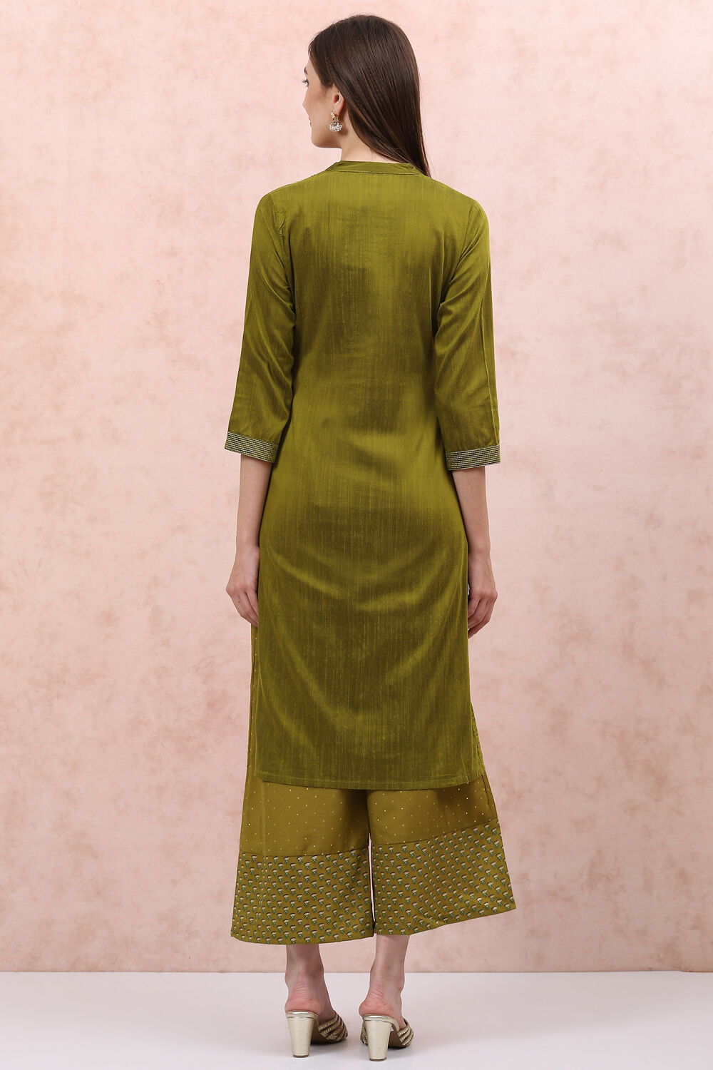 Green Art Silk Straight Kurta image number 4