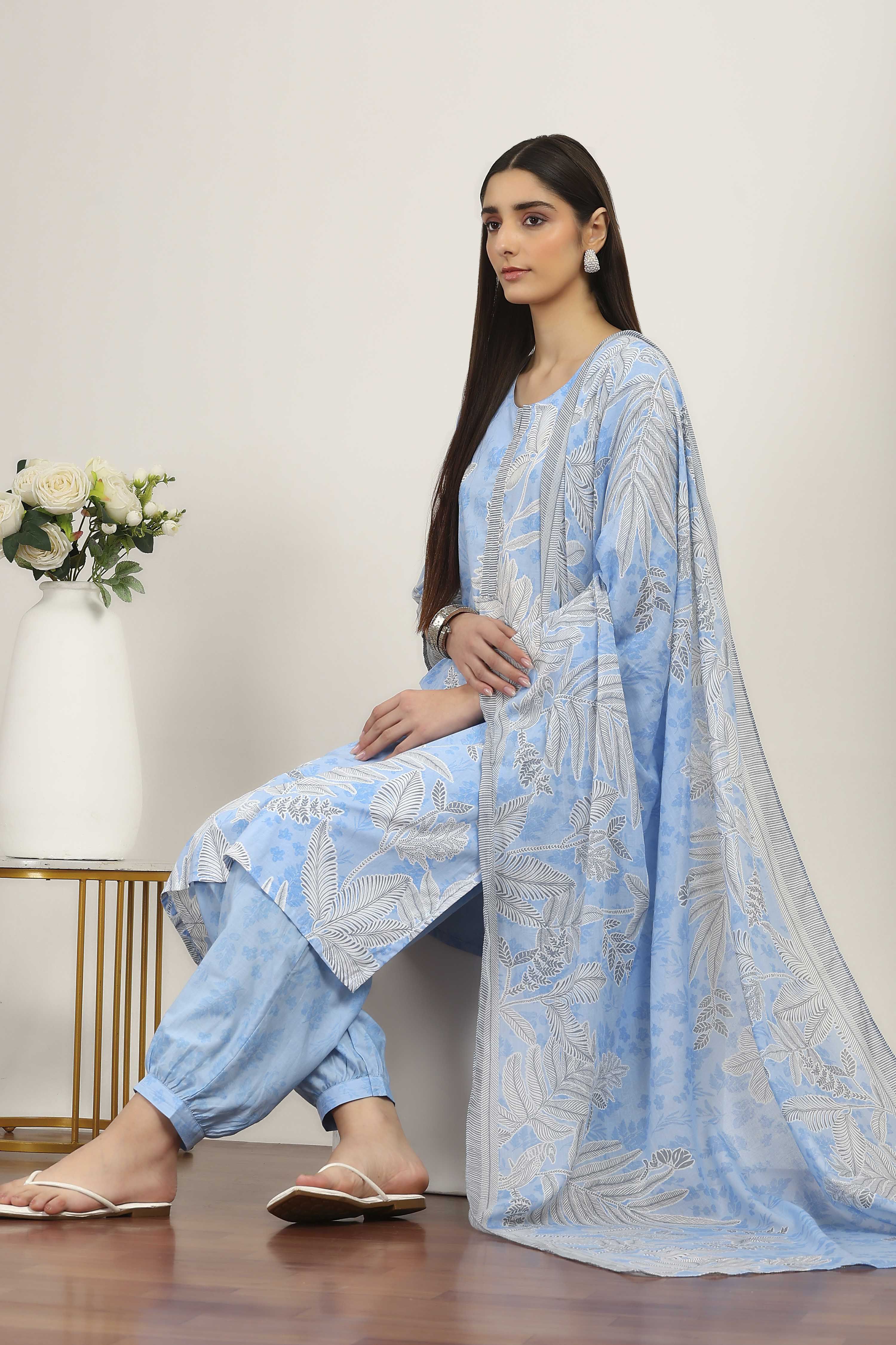 Blue Cotton Straight Suit Sets image number 0