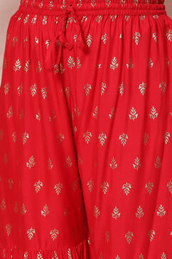 Red Flared Printed Suit Set image number 3