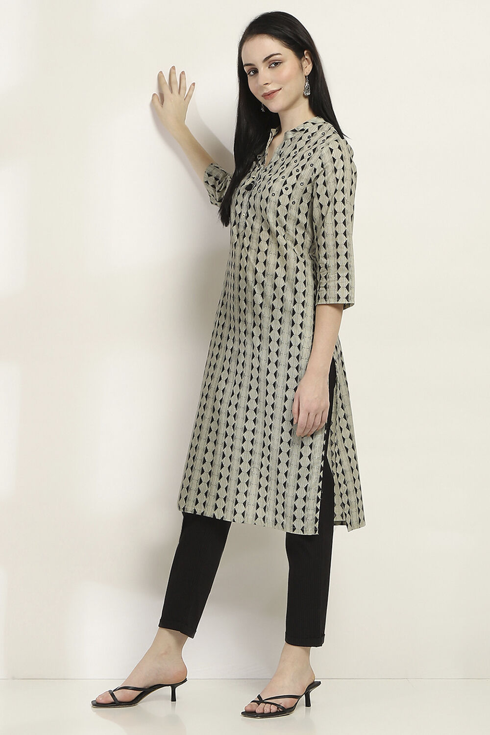 Black Cotton Straight Kurta image number 0