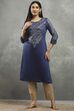 Blue Viscose Straight Kurta Pants Set image number 6
