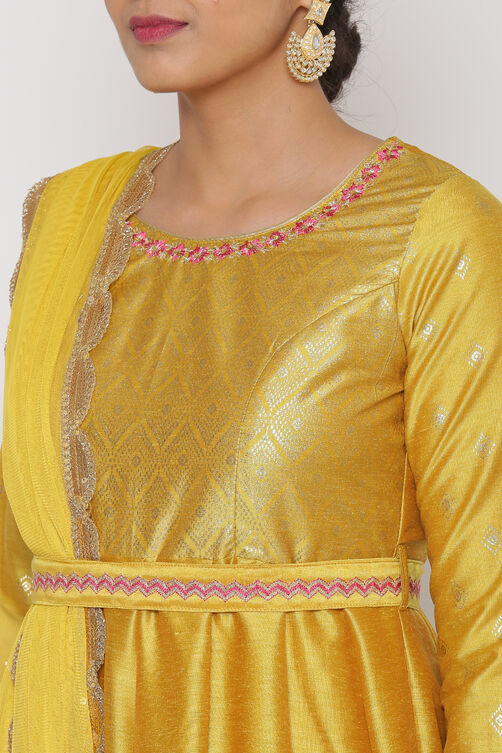 Lime Green Poly Cotton Kalidar Suit Set image number 1