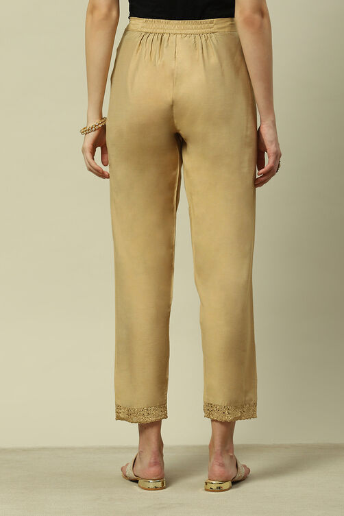 Gold Viscose Slim Yarndyed Slim Pants image number 4