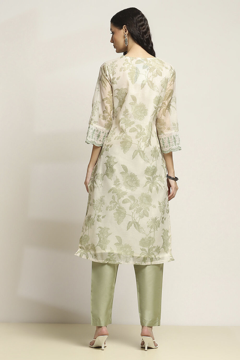 Green Polyester Straight Suit Set With Dupatta image number 4