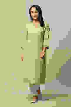 Green LIVA Straight Printed Kurta image number 5