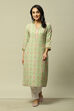 Green LIVA Straight Printed Kurta image number 5
