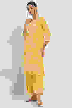 Mustard Yellow Printed Front-Open Kurta image number 2