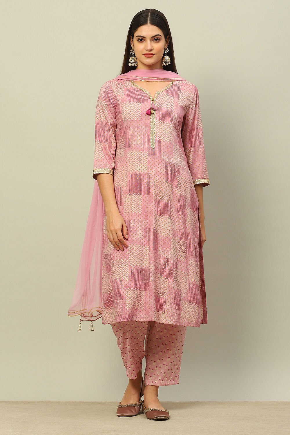 Pink Viscose Blend Straight Printed Kurta Palazzo Suit Set image number 0