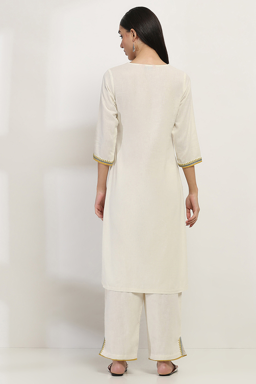 Navy Blue Cotton Blend Straight Kurta Set image number 3