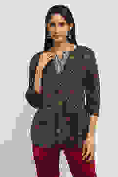 Blue Viscose Blend Printed Straight Top image number 5