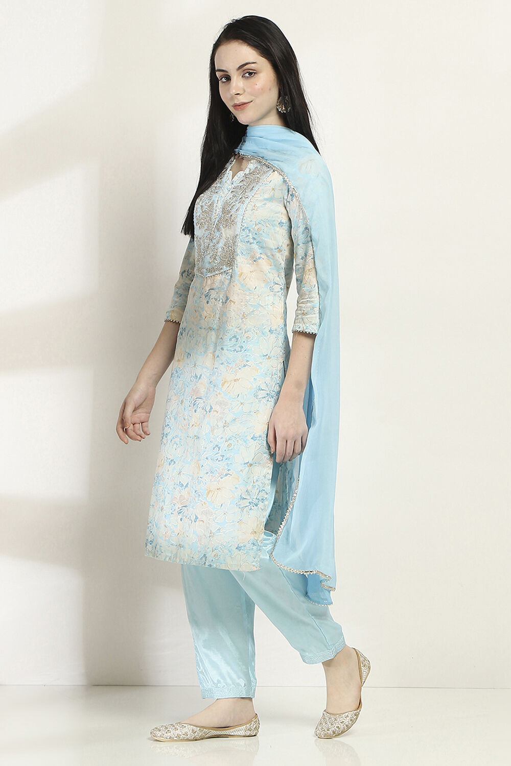 Blue Cotton Straight Set image number 3