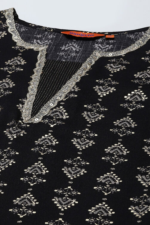Black Cotton Blend Straight Printed Kurta Palazzo Suit Set image number 1