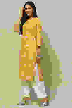 Mustard Viscose Staight Kurta image number 2