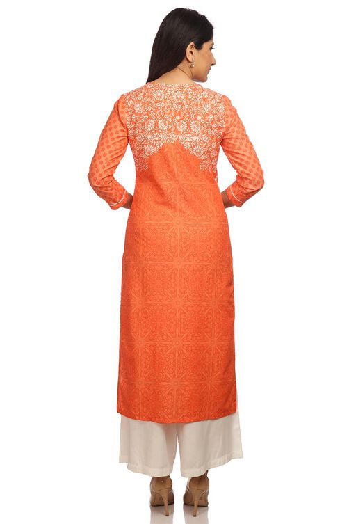 Peach Straight Rayon Kurta image number 4