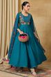 Teal Viscose Blend Kalidar Solid Suit Set image number 0