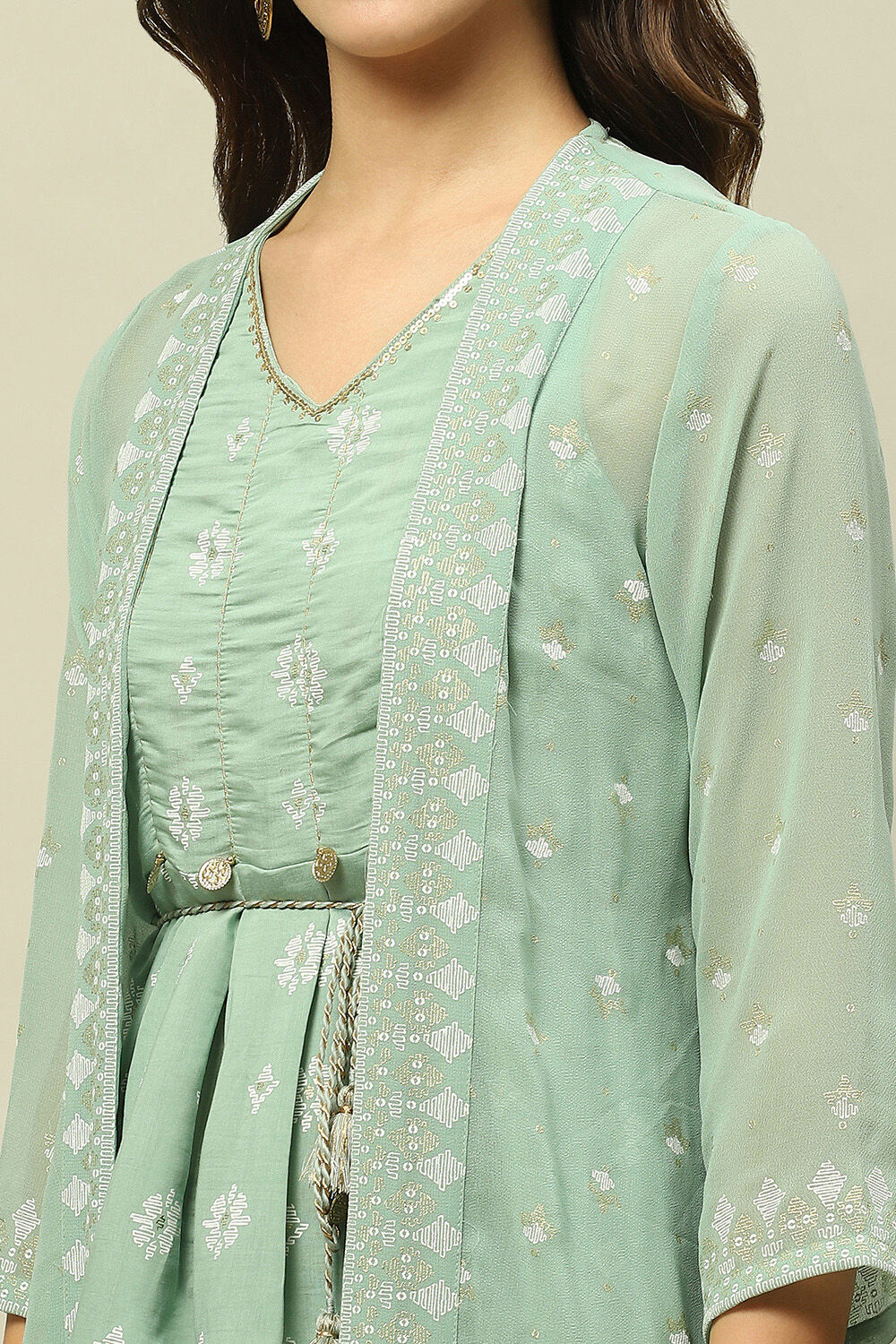 Green Viscose Blend Printed Dress image number 1