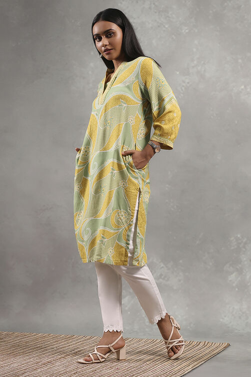 Ecru Viscose Rayon Printed Straight Kurta image number 2