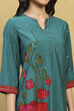 Teal Viscose Blend Printed Straight Kurta Pants Set image number 1