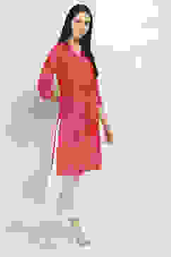 Orange Cotton Floral Straight Kurta image number 4