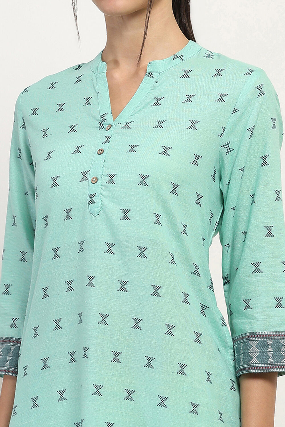 Green Cotton Printed Straight Kurta image number 1